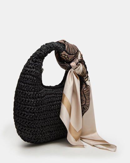 Steve Madden DAENRYS Black Women's Crescent Shaped Straw Shoulder Bag