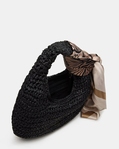 Steve Madden DAENRYS Black Women's Crescent Shaped Straw Shoulder Bag