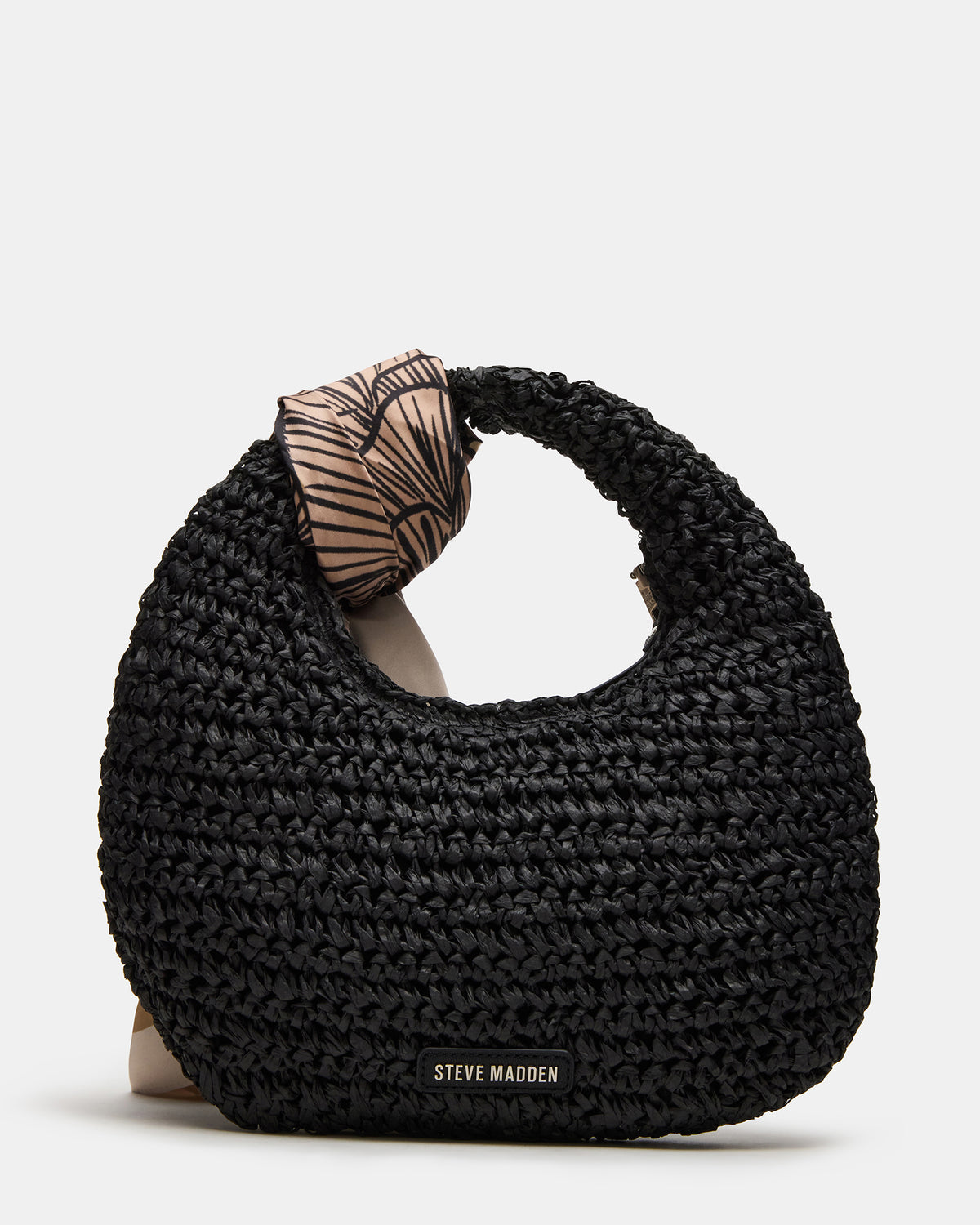 Steve Madden DAENRYS Black Women's Crescent Shaped Straw Shoulder Bag