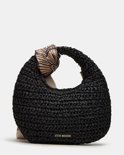Steve Madden DAENRYS Black Women's Crescent Shaped Straw Shoulder Bag