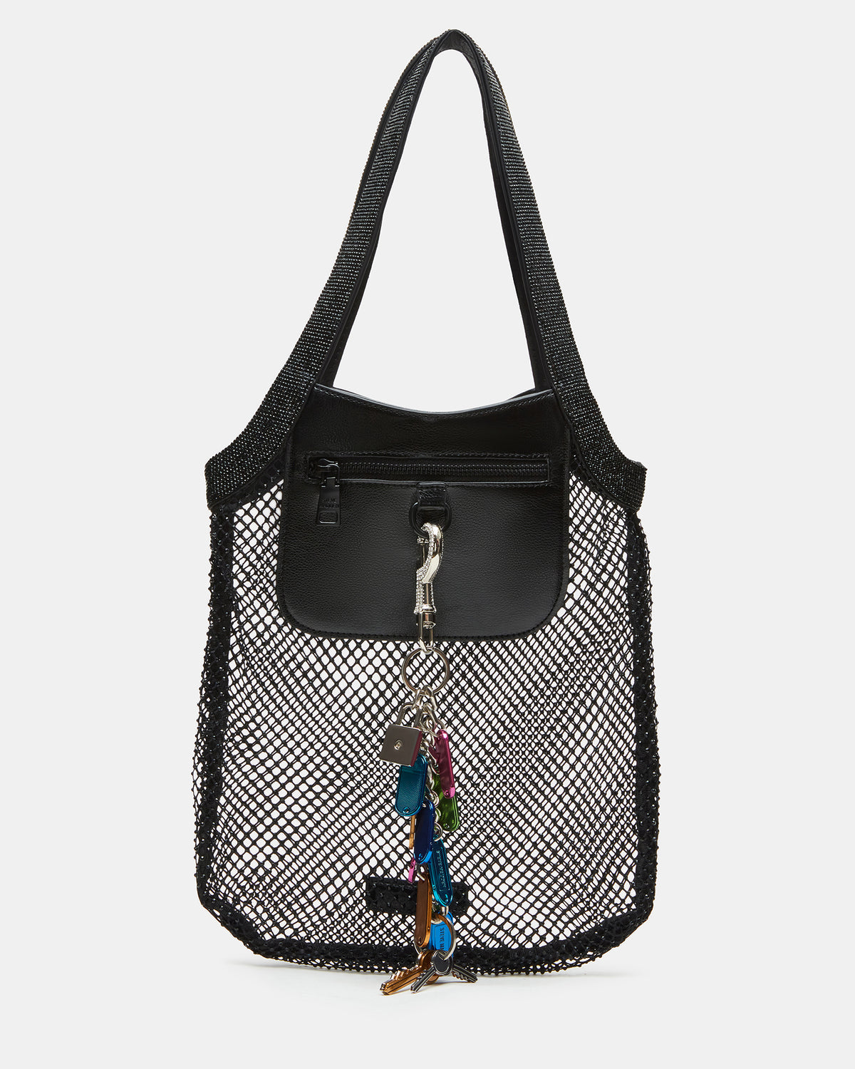 Steve Madden MAKIA Black Women's Crystal Rhinestone Shoulder Strap Net Tote Handbag