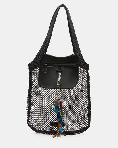Steve Madden MAKIA Black Women's Crystal Rhinestone Shoulder Strap Net Tote Handbag