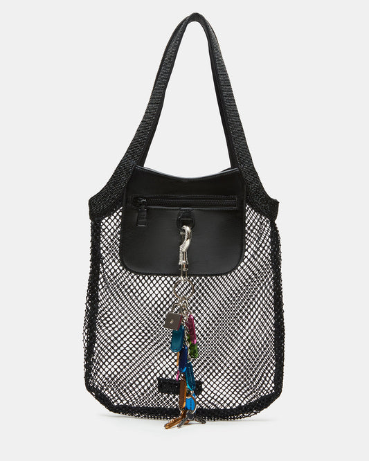 Steve Madden MAKIA Black Women's Crystal Rhinestone Shoulder Strap Net Tote Handbag