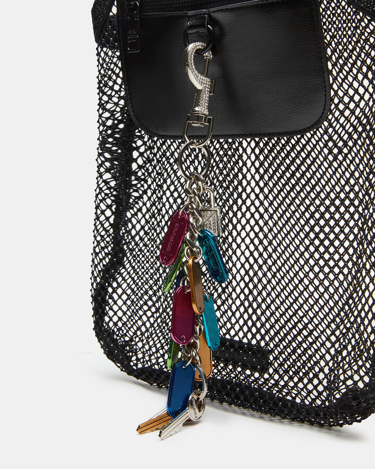 Steve Madden MAKIA Black Women's Crystal Rhinestone Shoulder Strap Net Tote Handbag