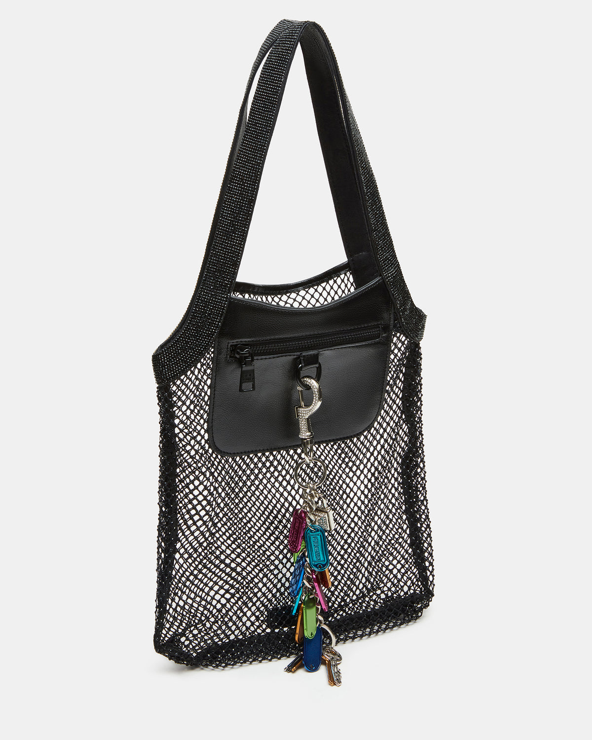 Steve Madden MAKIA Black Women's Crystal Rhinestone Shoulder Strap Net Tote Handbag