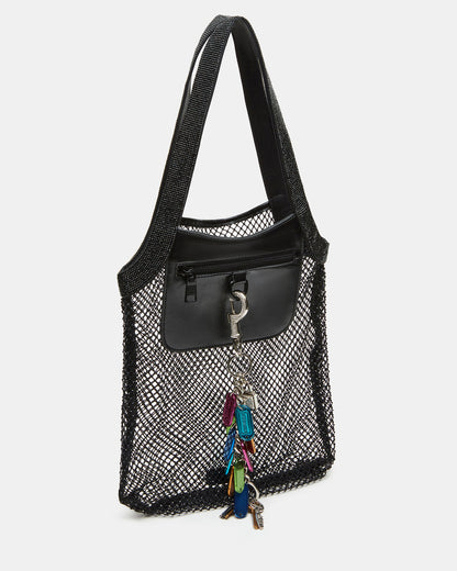 Steve Madden MAKIA Black Women's Crystal Rhinestone Shoulder Strap Net Tote Handbag