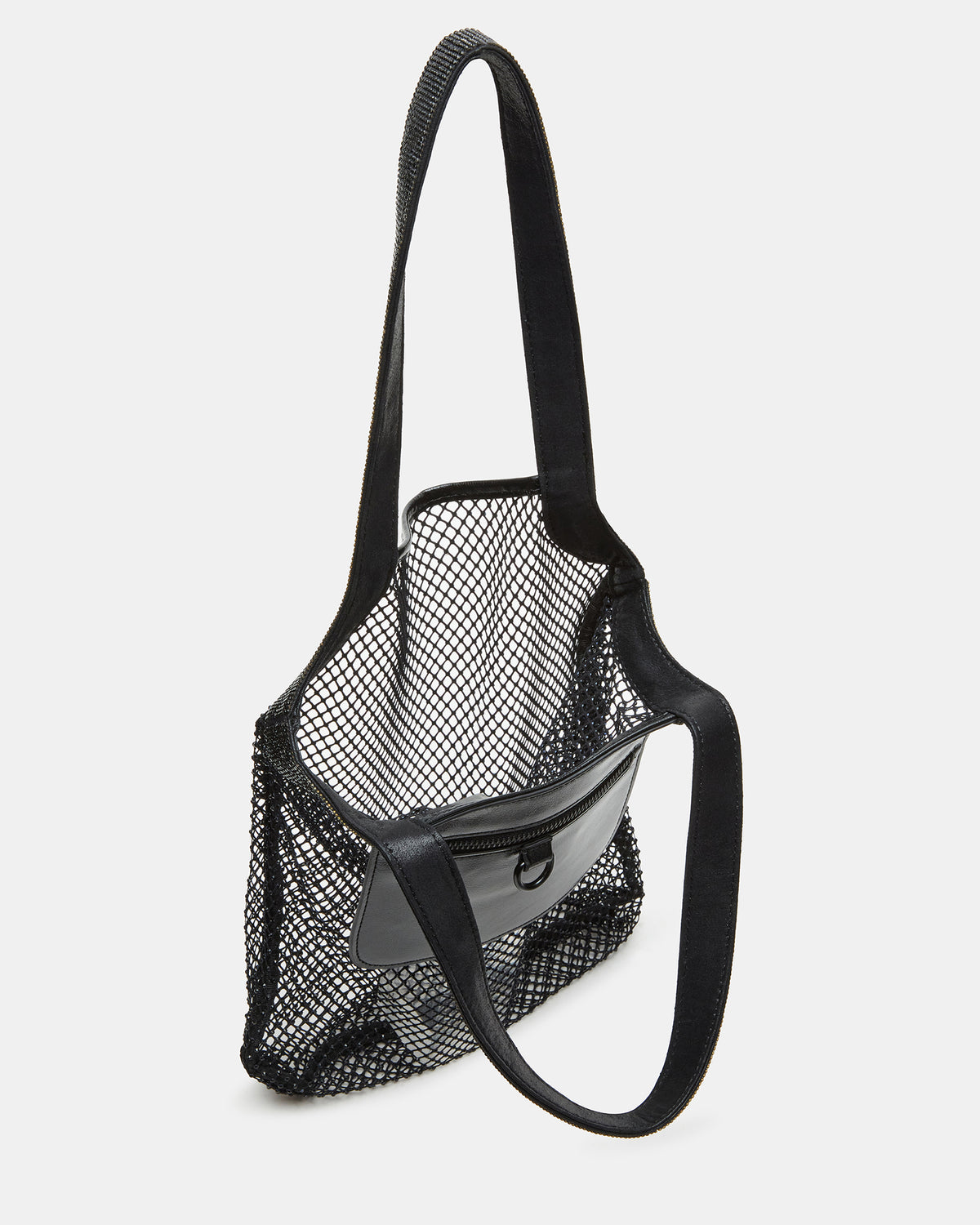 Steve Madden MAKIA Black Women's Crystal Rhinestone Shoulder Strap Net Tote Handbag