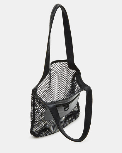 Steve Madden MAKIA Black Women's Crystal Rhinestone Shoulder Strap Net Tote Handbag