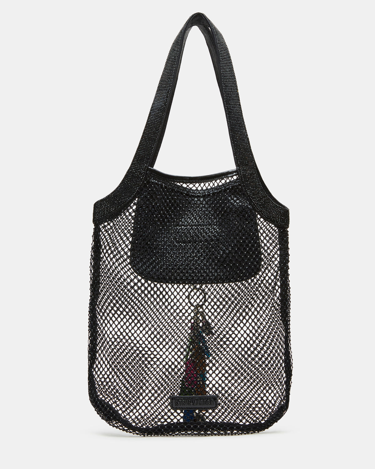 Steve Madden MAKIA Black Women's Crystal Rhinestone Shoulder Strap Net Tote Handbag