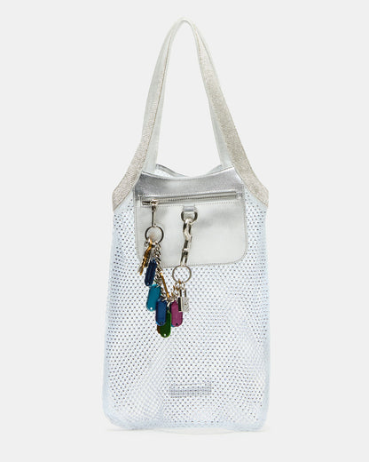 Steve Madden MAKIA White Women's Crystal Rhinestone Shoulder Strap Net Tote Handbag
