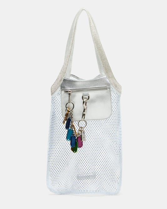 Steve Madden MAKIA White Women's Crystal Rhinestone Shoulder Strap Net Tote Handbag
