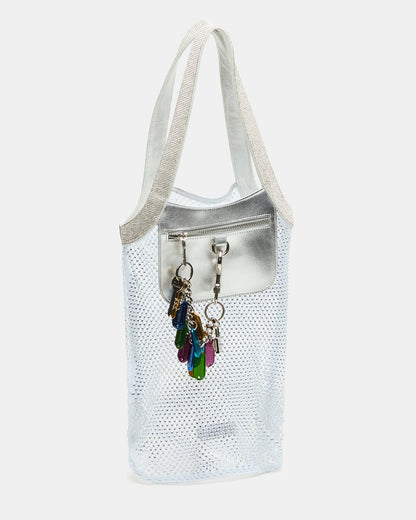 Steve Madden MAKIA White Women's Crystal Rhinestone Shoulder Strap Net Tote Handbag