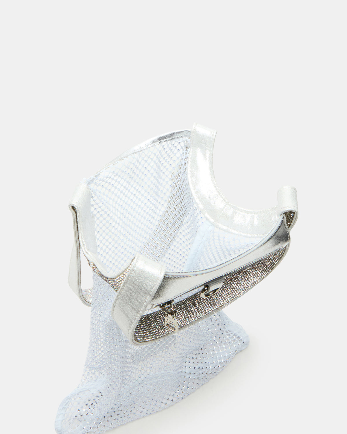 Steve Madden MAKIA White Women's Crystal Rhinestone Shoulder Strap Net Tote Handbag