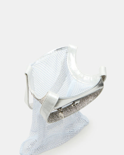 Steve Madden MAKIA White Women's Crystal Rhinestone Shoulder Strap Net Tote Handbag