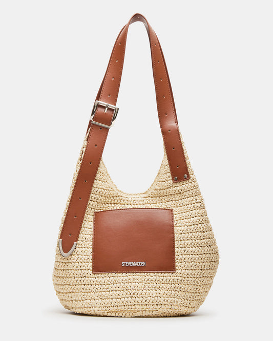 Steve Madden HIPPEE Cognac Multi Women's Belt Tip Buckle Shoulder Strap Bag