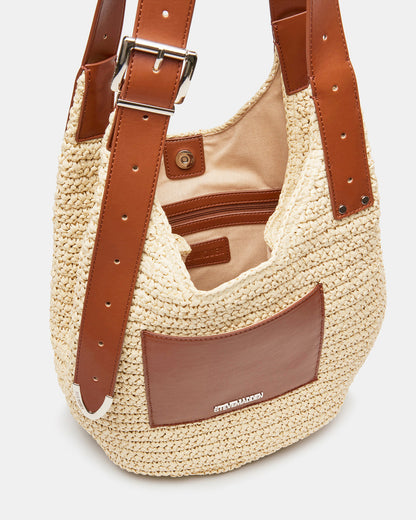 Steve Madden HIPPEE Cognac Multi Women's Belt Tip Buckle Shoulder Strap Bag