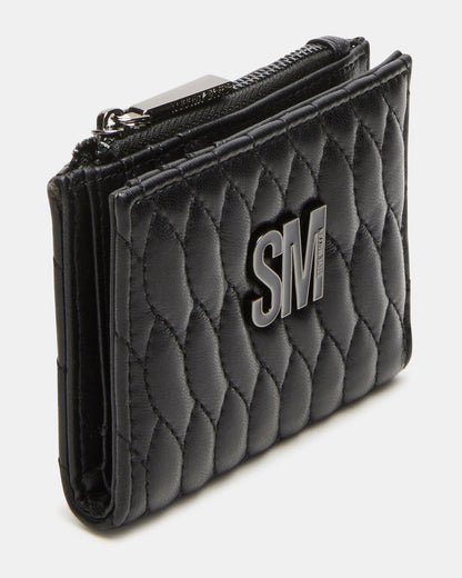 Steve Madden BAZAR Wallet Black Quilted Top-Zipper Button-Snap Mini Wallet