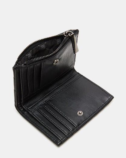 Steve Madden BAZAR Wallet Black Quilted Top-Zipper Button-Snap Mini Wallet
