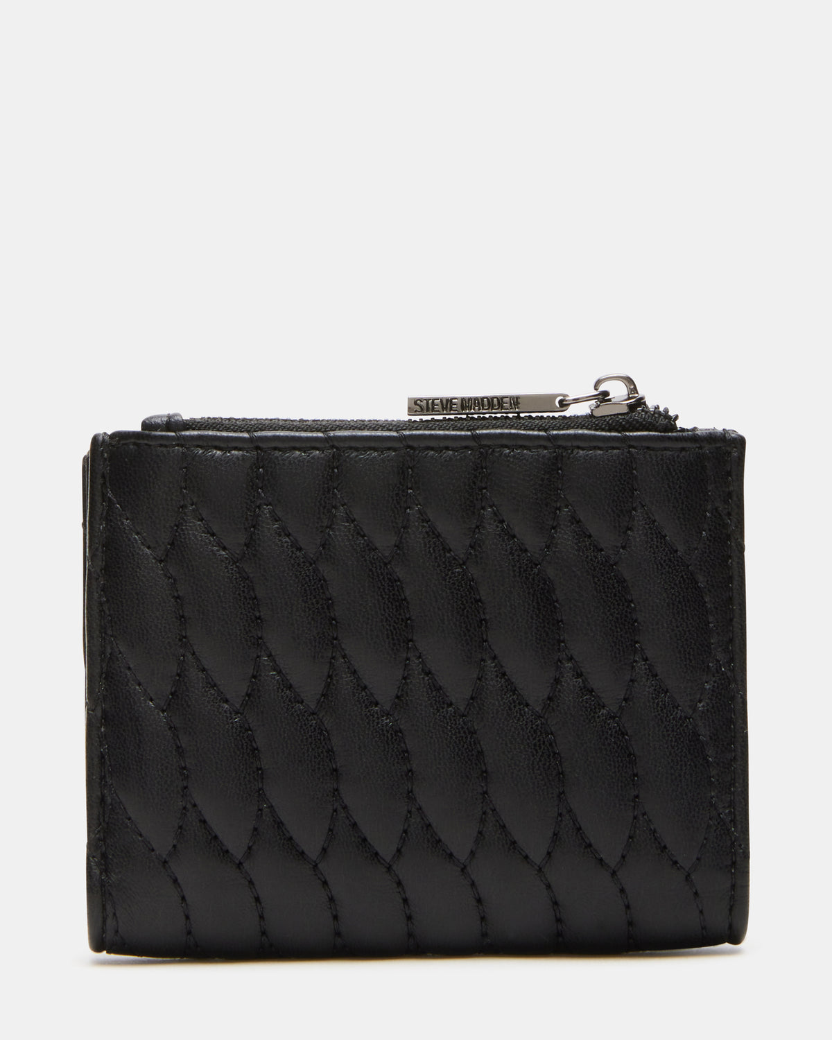 Steve Madden BAZAR Wallet Black Quilted Top-Zipper Button-Snap Mini Wallet