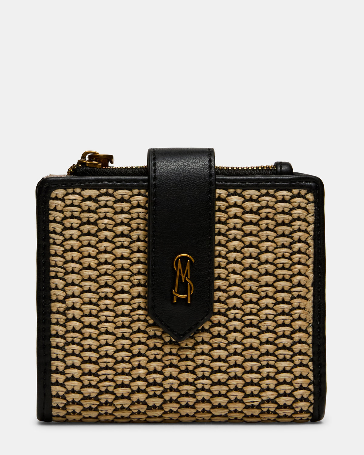 Steve Madden JEM STRAW Black Natural Bifold Wallet