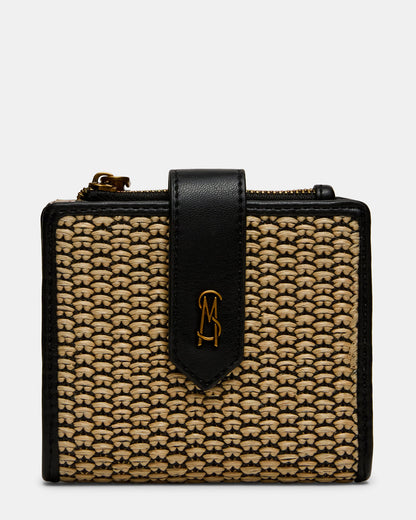 Steve Madden JEM STRAW Black Natural Bifold Wallet