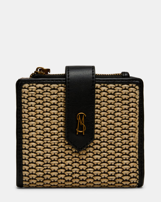Steve Madden JEM STRAW Black Natural Bifold Wallet