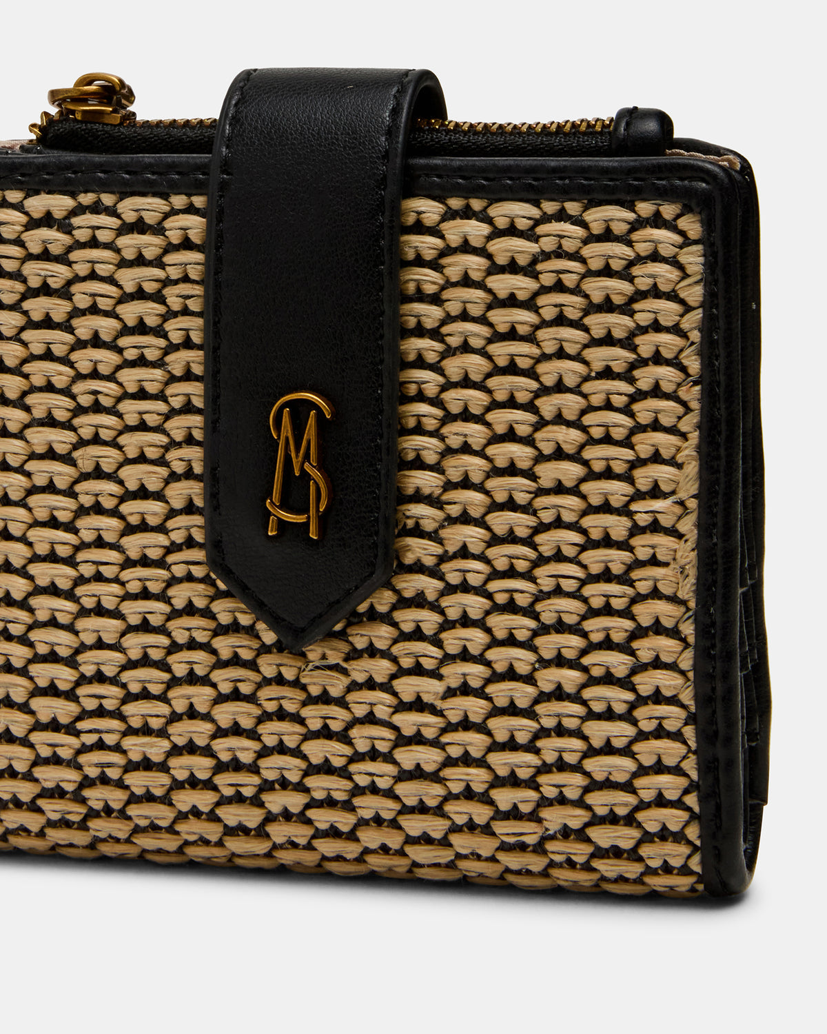 Steve Madden JEM STRAW Black Natural Bifold Wallet