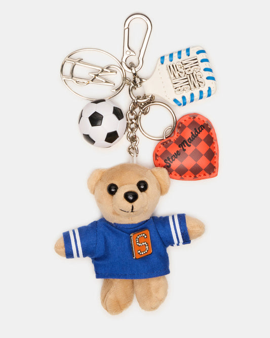 Steve Madden GOAL BAG CHARM Blue Multi Stuffed Bear Attachable Bag Charm