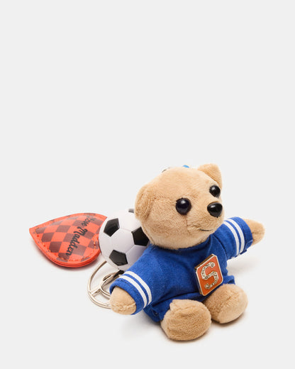 Steve Madden GOAL BAG CHARM Blue Multi Stuffed Bear Attachable Bag Charm