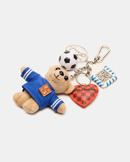 Steve Madden GOAL BAG CHARM Blue Multi Stuffed Bear Attachable Bag Charm