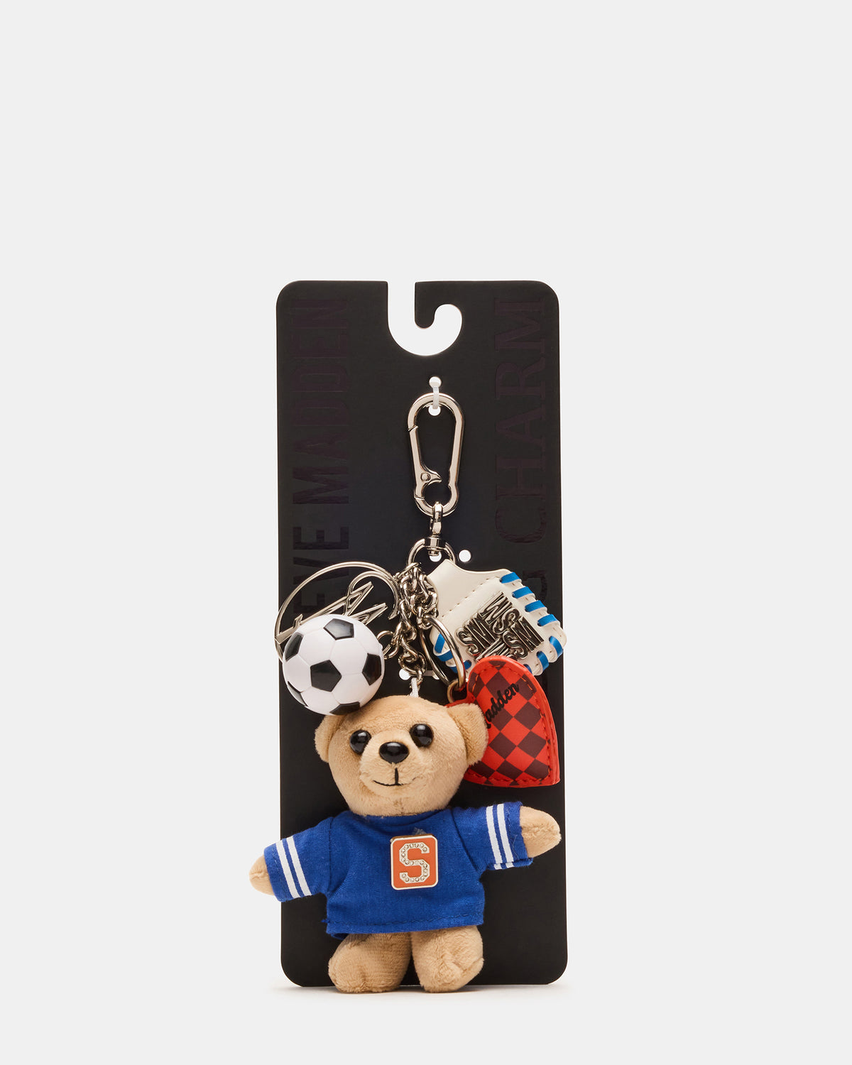 Steve Madden GOAL BAG CHARM Blue Multi Stuffed Bear Attachable Bag Charm