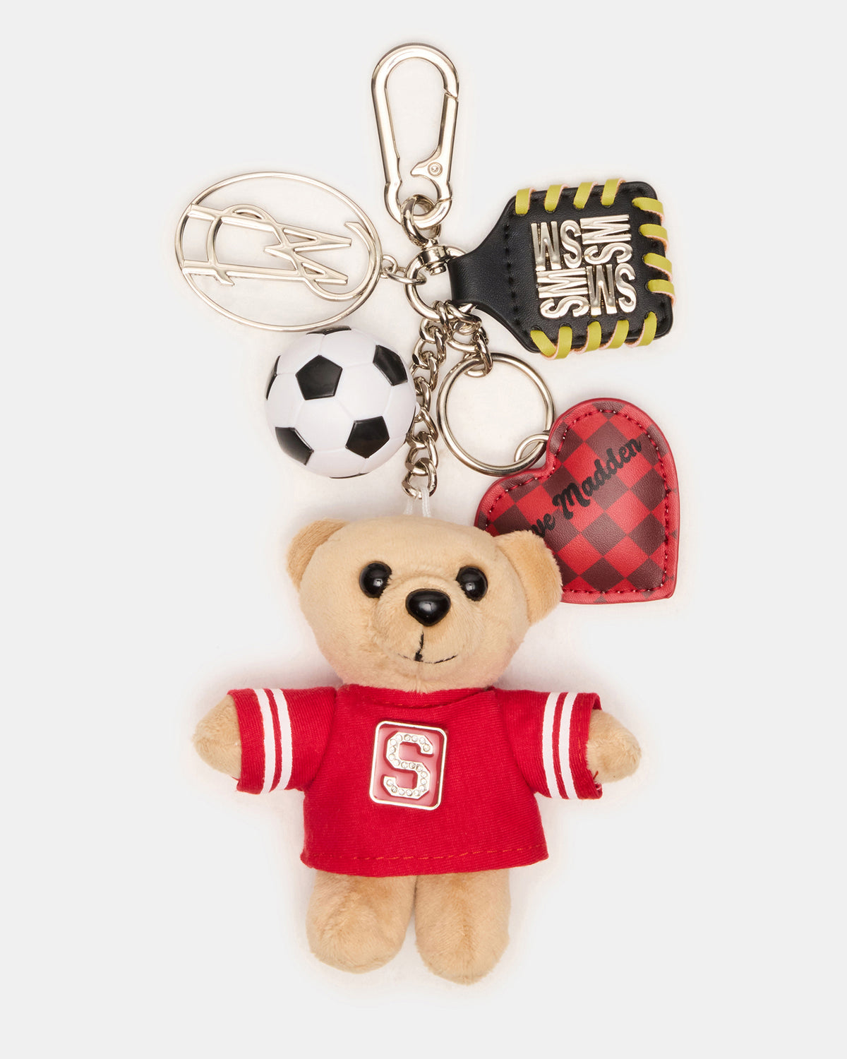 Steve Madden GOAL BAG CHARM Red Multi Stuffed Bear Attachable Bag Charm