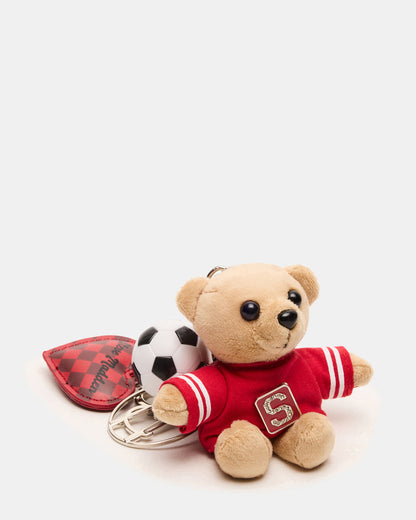 Steve Madden GOAL BAG CHARM Red Multi Stuffed Bear Attachable Bag Charm