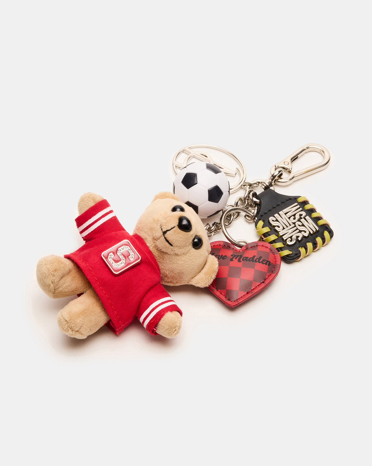 Steve Madden GOAL BAG CHARM Red Multi Stuffed Bear Attachable Bag Charm