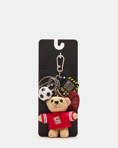 Steve Madden GOAL BAG CHARM Red Multi Stuffed Bear Attachable Bag Charm