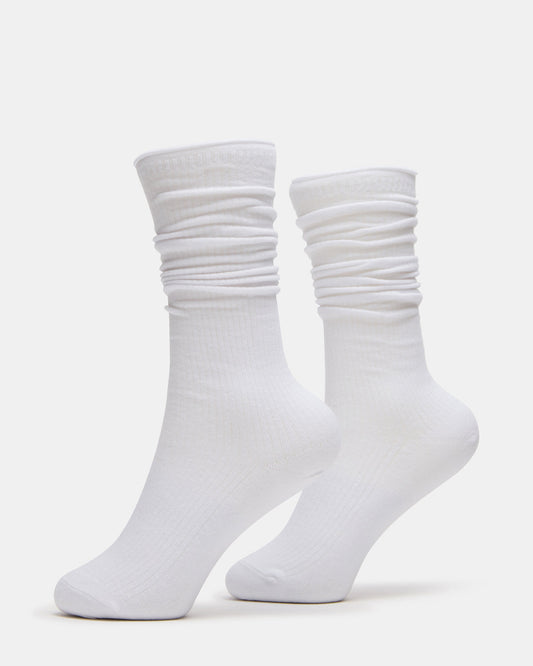 Steve Madden 2 PACK RIB SLOUCH SOCKS WHITE Women's Ribbed Quarter Socks