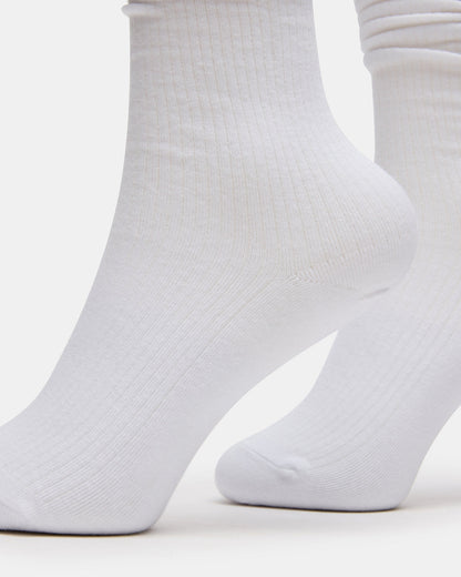 Steve Madden 2 PACK RIB SLOUCH SOCKS WHITE Women's Ribbed Quarter Socks