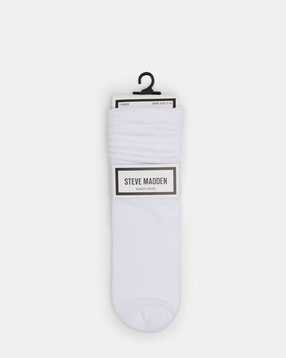 Steve Madden 2 PACK RIB SLOUCH SOCKS WHITE Women's Ribbed Quarter Socks