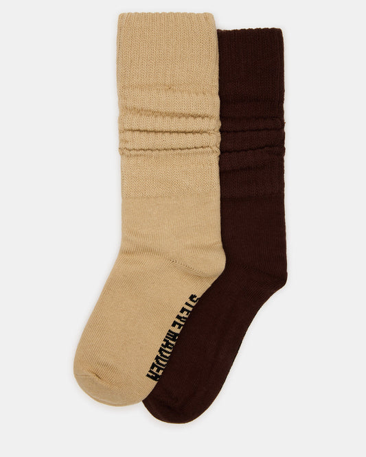 Steve Madden 2 PACK RIB SLOUCH SOCKS TAN MULTI Women's Ribbed Quarter Socks