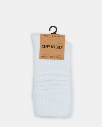 Steve Madden 2 PACK SLOUCHY CREW SOCKS WHITE Scrunch Socks