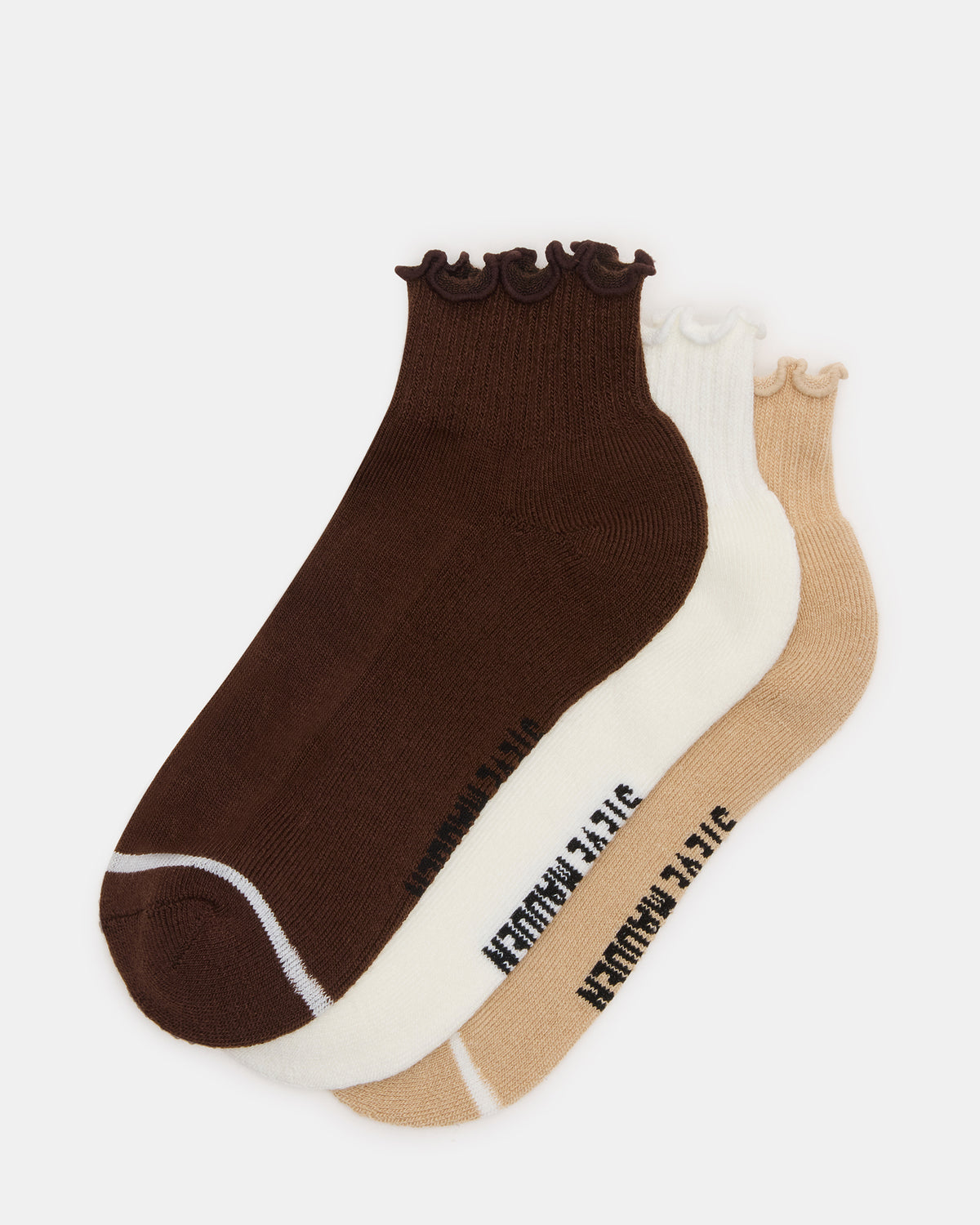 Steve Madden CHEER 3 PACK LETTUCE EDGE SOCKS Brown Women's Anklet Socks