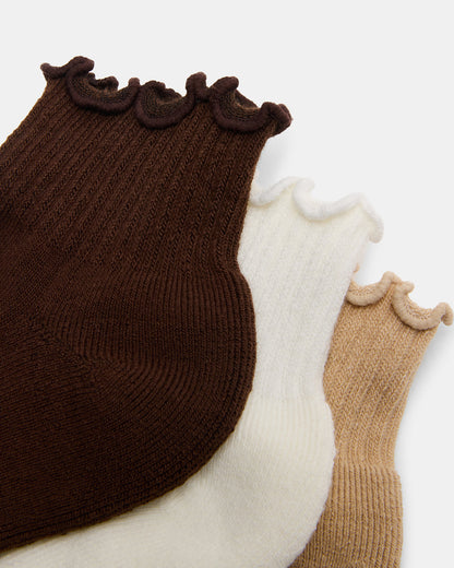 Steve Madden CHEER 3 PACK LETTUCE EDGE SOCKS Brown Women's Anklet Socks