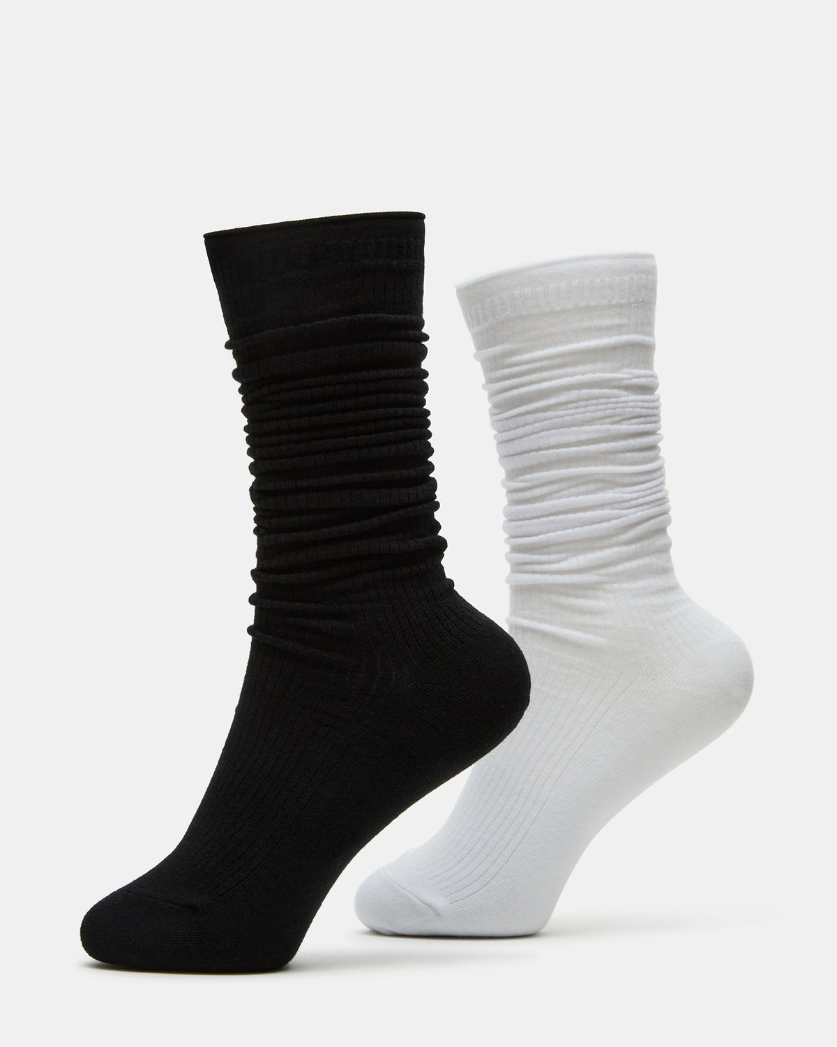 Steve Madden 2 PACK SLOUCHY CREW SOCKS BLACK WHITE Scrunch Socks