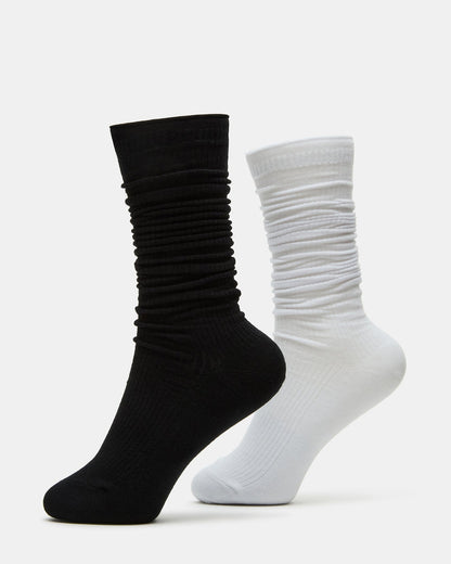Steve Madden 2 PACK SLOUCHY CREW SOCKS BLACK WHITE Scrunch Socks