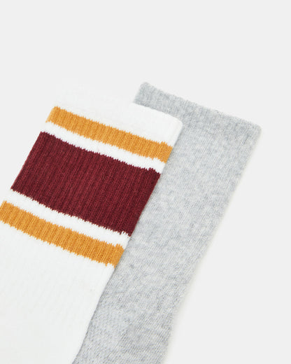Steve Madden VARSITY CREW SOCKS Bone Multi Women's Stripe Detail Socks