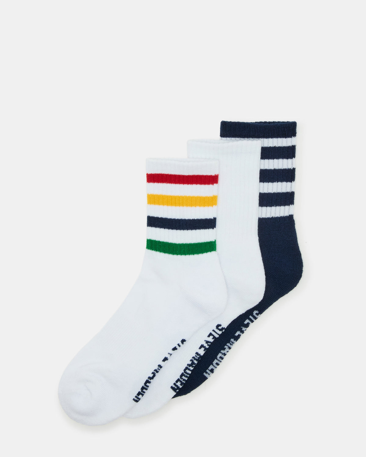 Steve Madden 3 Pack Striped Crew Socks Women's White Multi