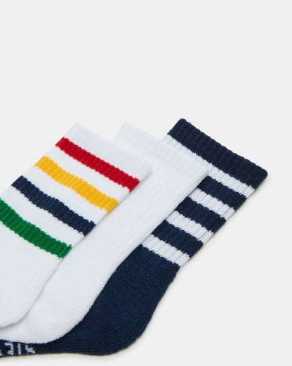 Steve Madden 3 Pack Striped Crew Socks Women's White Multi