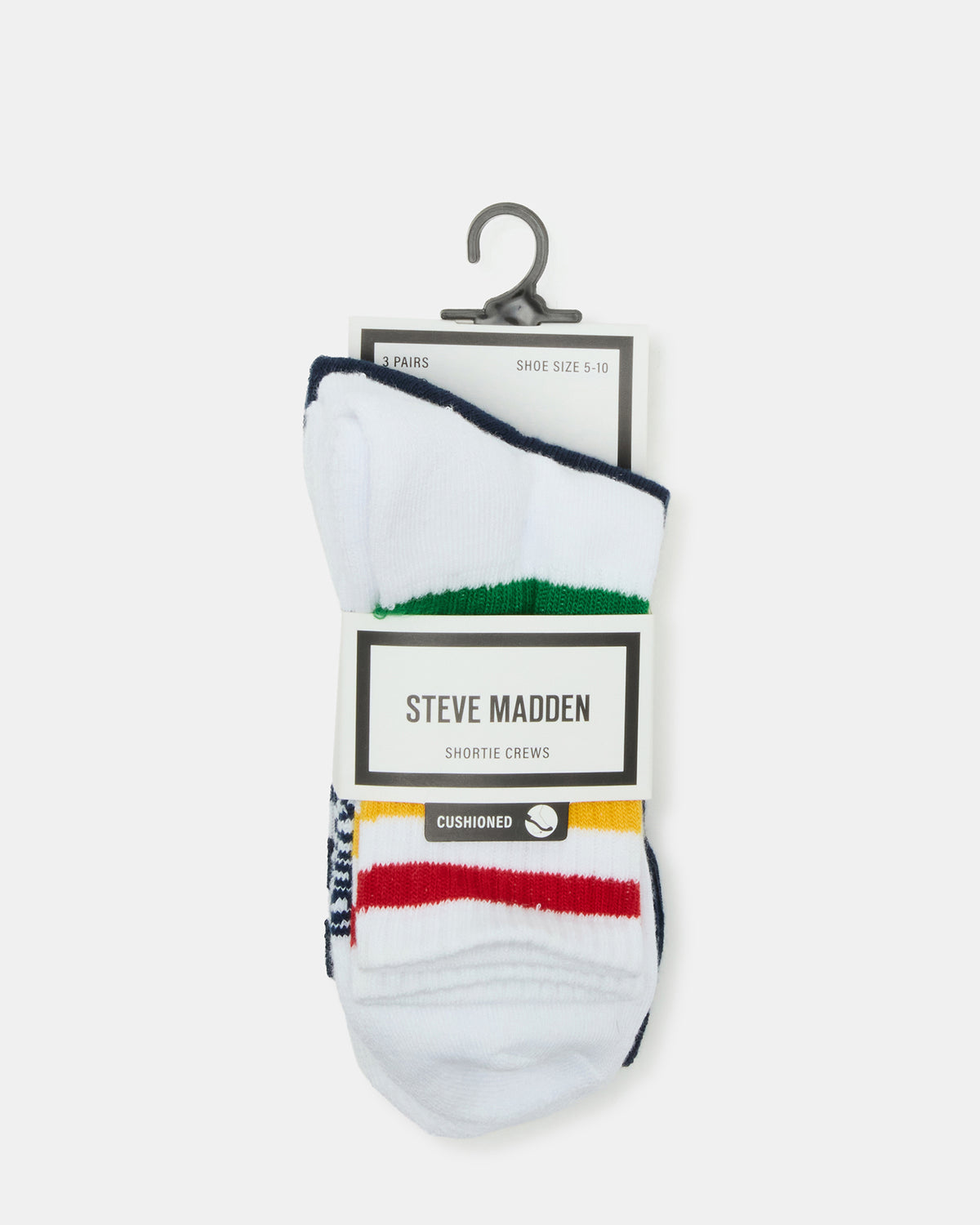 Steve Madden 3 Pack Striped Crew Socks Women's White Multi