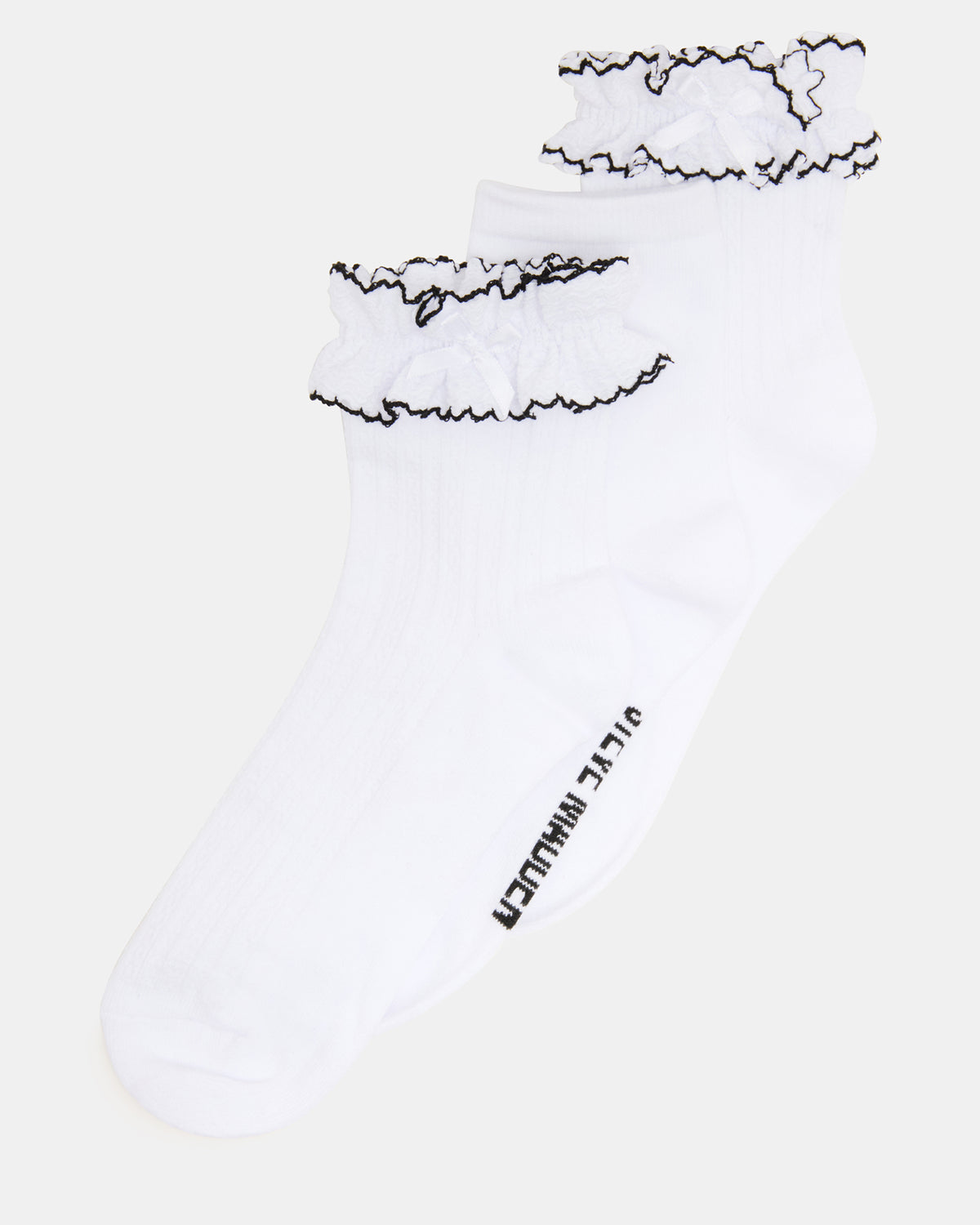 Steve Madden 2 PACK AVA RUFFLE SOCKS WHITE Women's Double Ruffle Edge Anklet Socks