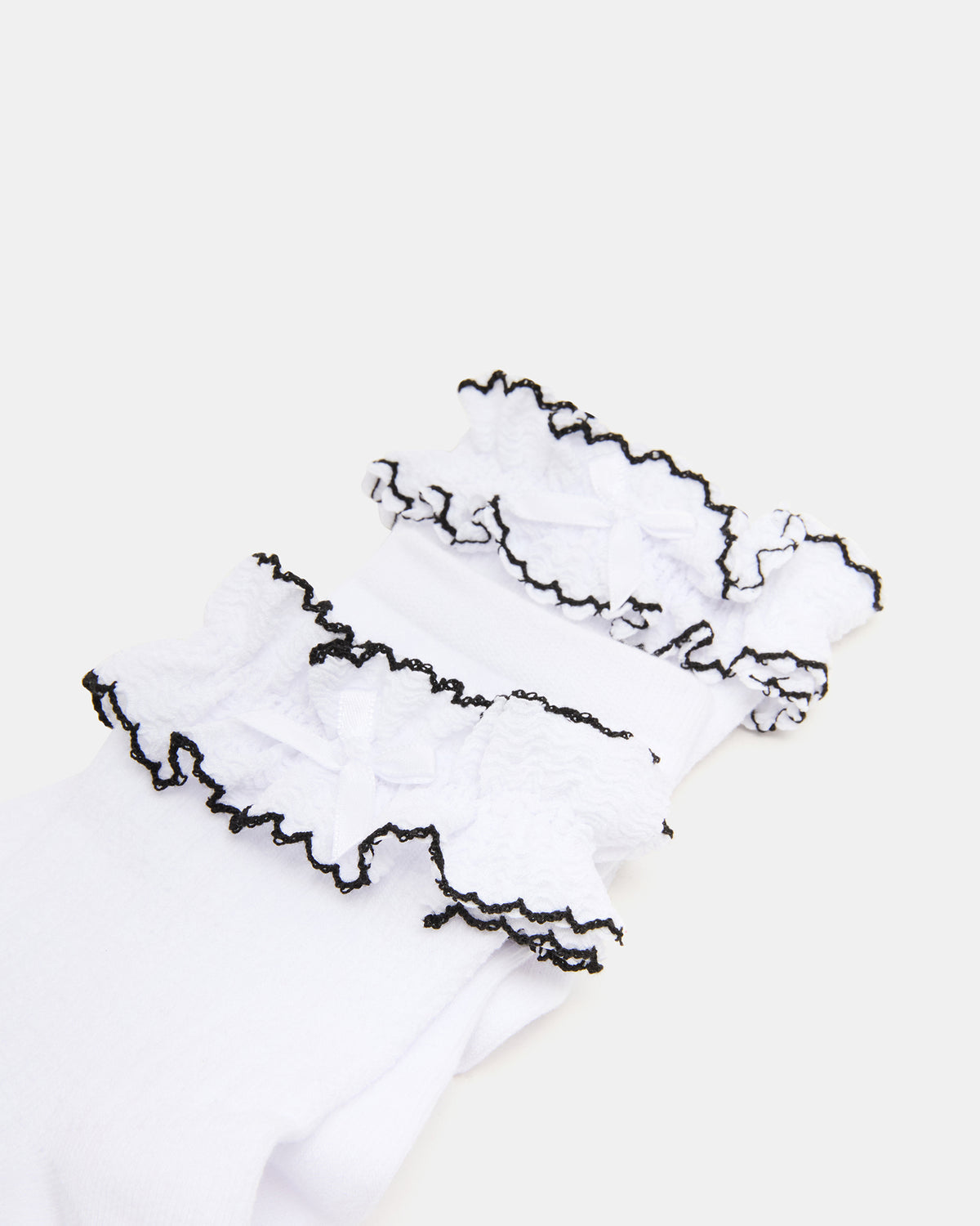Steve Madden 2 PACK AVA RUFFLE SOCKS WHITE Women's Double Ruffle Edge Anklet Socks